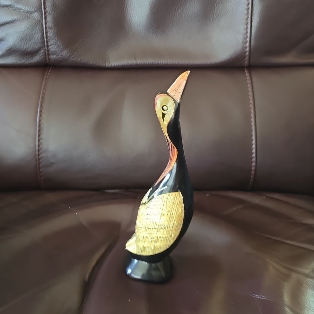 VTG Hand‑Carved Wooden Heron/Crane • Raised Wings • Textured Carved Body